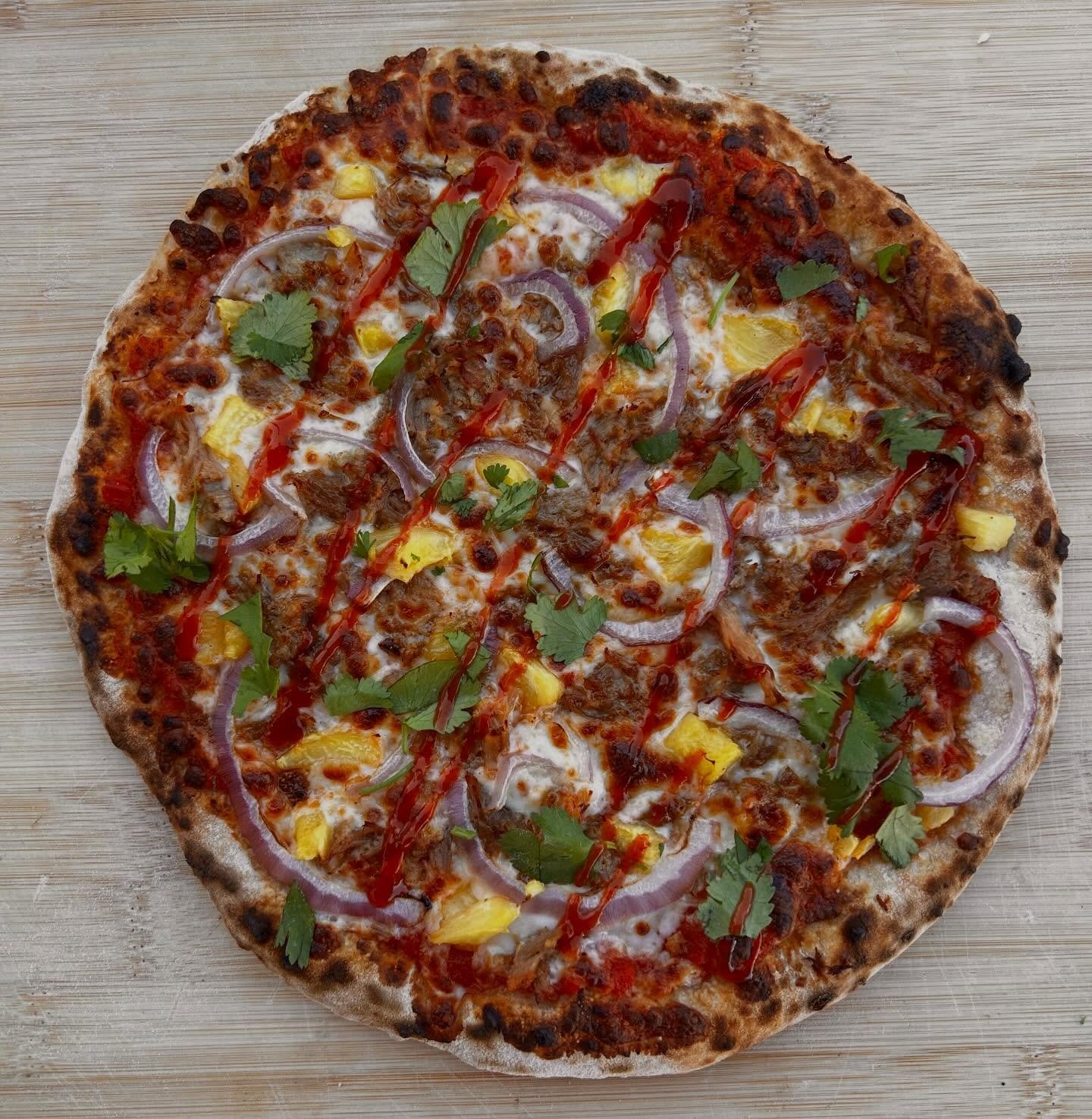 BBQ pulled pork pineapple pizza