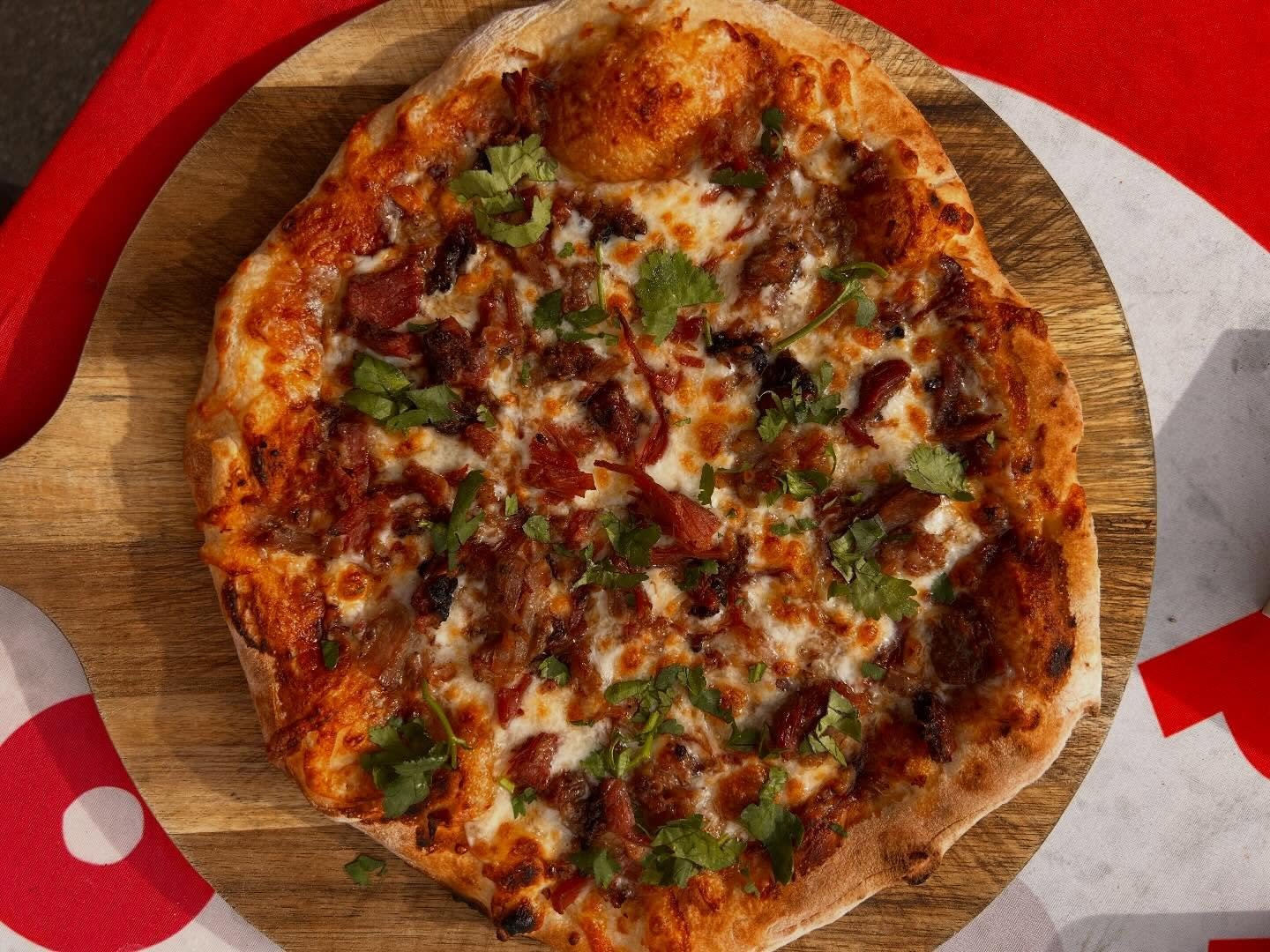 Chorizo and cilantro wood-fired pizza
